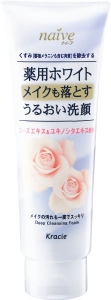 японская косметика Kracie Naive Пенка для умывания и удаления макияжа с экстрактами розы и подснежника