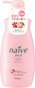 японская косметика Kracie Naive Шампунь для сухих волос восстанавливающий с экстрактом персика и масла шиповника