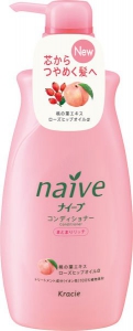 японская косметика Kracie Naive Бальзам-ополаскиватель для сухих волос восстанавливающий c экстрактом персика и масла шиповника